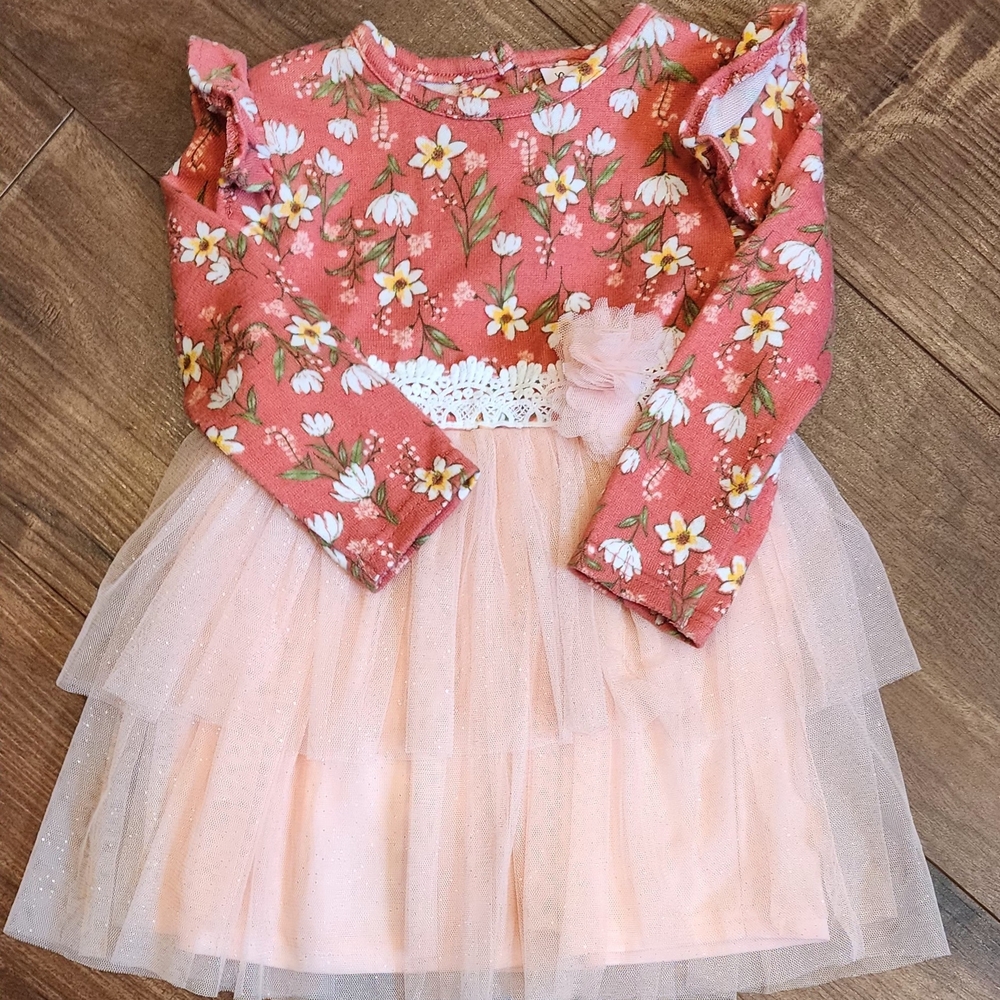 Little Lass Pink Floral Dress with Tulle Size 24 Months